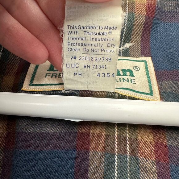 Vintage 80s LL Bean Plaid Lined Wool Bomber Jacket Coat Mens Size Large Red READ - Picture 8 of 16